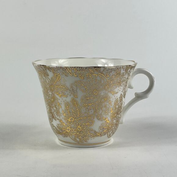 Colclough England Genuine Bone China Teacup Saucer Set Black Gold Floral Pattern - Picture 2 of 16